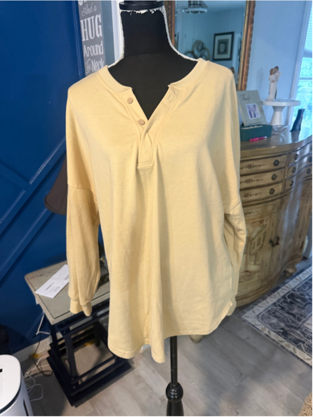 Women's Unbranded Long Sleeve Henley Tee Yellow Size L